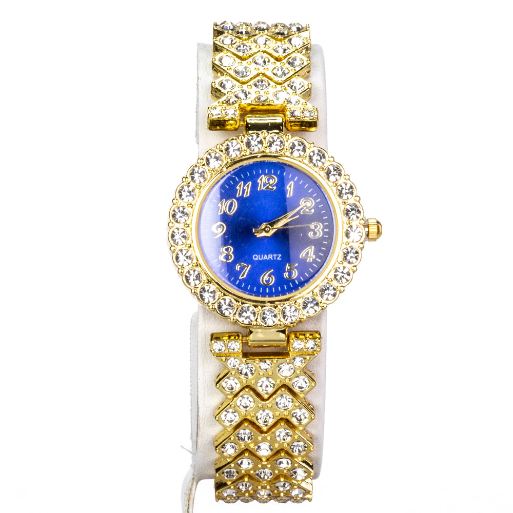 Reloj de Aleación Bañado en Oro con Cristal Emporia® Azul y Cristal Emporia® Blanco ( Collar +Pendientes +Pulsera )