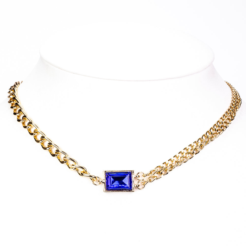 Reloj de Aleación Bañado en Oro con Cristal Emporia® Azul y Cristal Emporia® Blanco ( Collar +Pendientes +Pulsera )