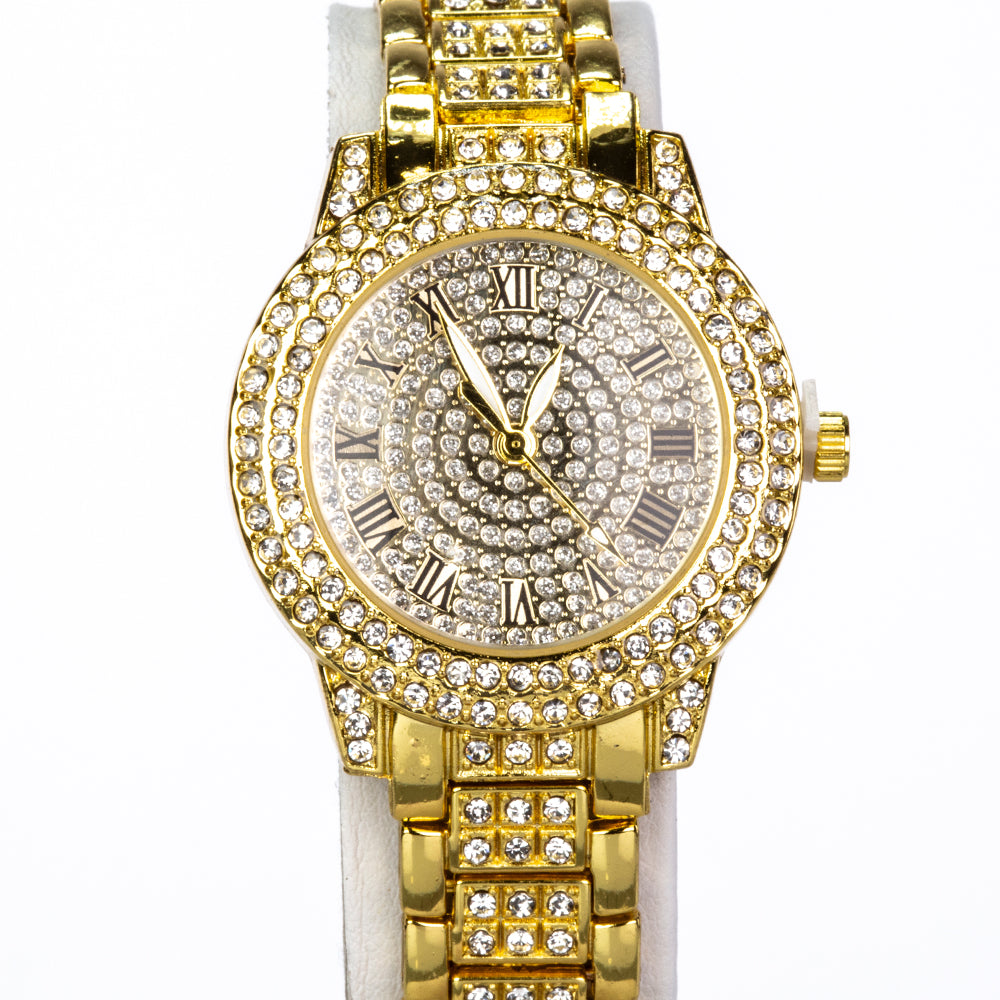 Reloj de Aleación Bañado en Oro con Cristal Emporia® Blanco ( Collar +Pendientes +Pulsera +Colgante )
