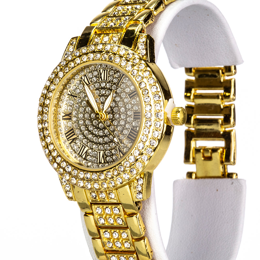 Reloj de Aleación Bañado en Oro con Cristal Emporia® Blanco ( Collar +Pendientes +Pulsera +Colgante )