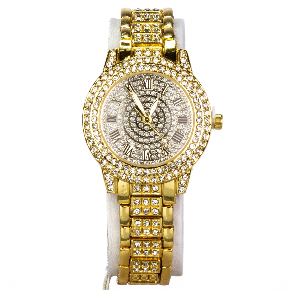 Reloj de Aleación Bañado en Oro con Cristal Emporia® Blanco ( Collar +Pendientes +Pulsera +Colgante )