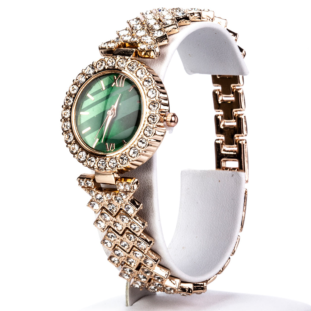 Reloj de Aleación Bañado en Oro con Cristal Emporia® Verde y Cristal Emporia® Blanco ( Collar +Pendientes +Pulsera +Anillo +Colgante ) 2 