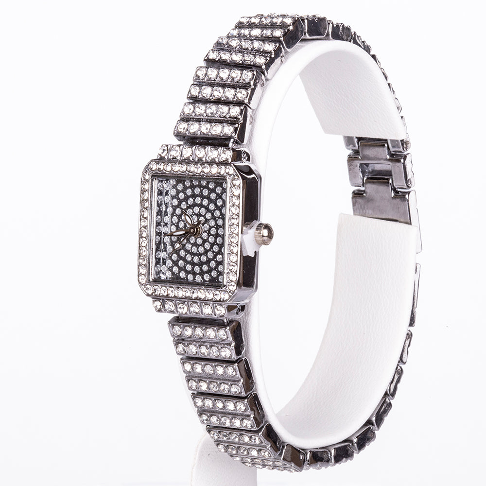 Conjunto de joyería Emporia de 5 piezas, de alta calidad y en tono plateado, presentado en una exclusiva caja de regalo con efecto piel (incluye reloj, pulsera, collar, pendientes y anillo, con cristal blanco Emporia). 10 