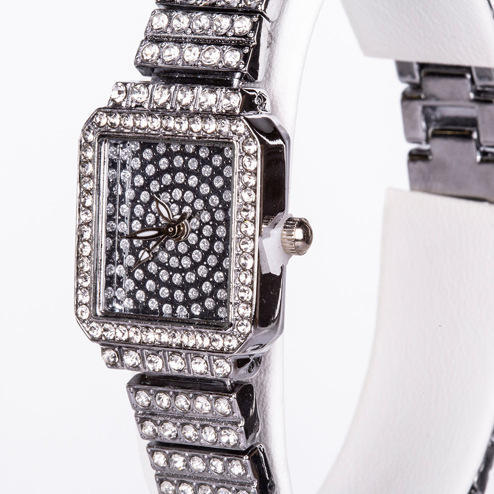 Conjunto de joyería Emporia de 5 piezas, de alta calidad y en tono plateado, presentado en una exclusiva caja de regalo con efecto piel (incluye reloj, pulsera, collar, pendientes y anillo, con cristal blanco Emporia).