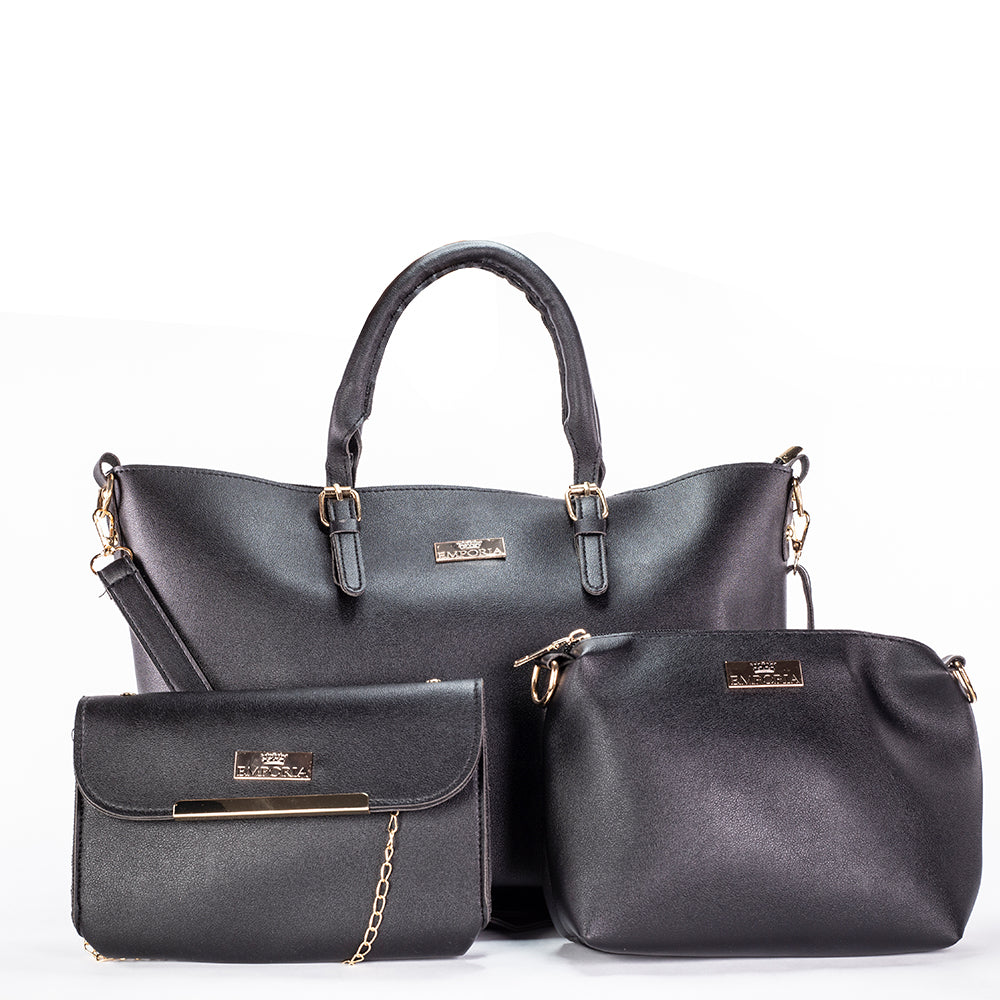 Colección Emporia de primavera 2025 - "Terciopelo oscuro", set de 3 bolsos; negro
