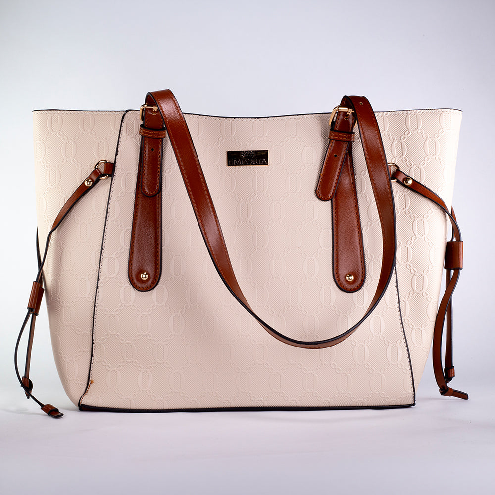 Colección Primavera 2026 de Emporia - "Toffee Lux", juego de 4 bolsos; piel sintética, marrón crema. 4 