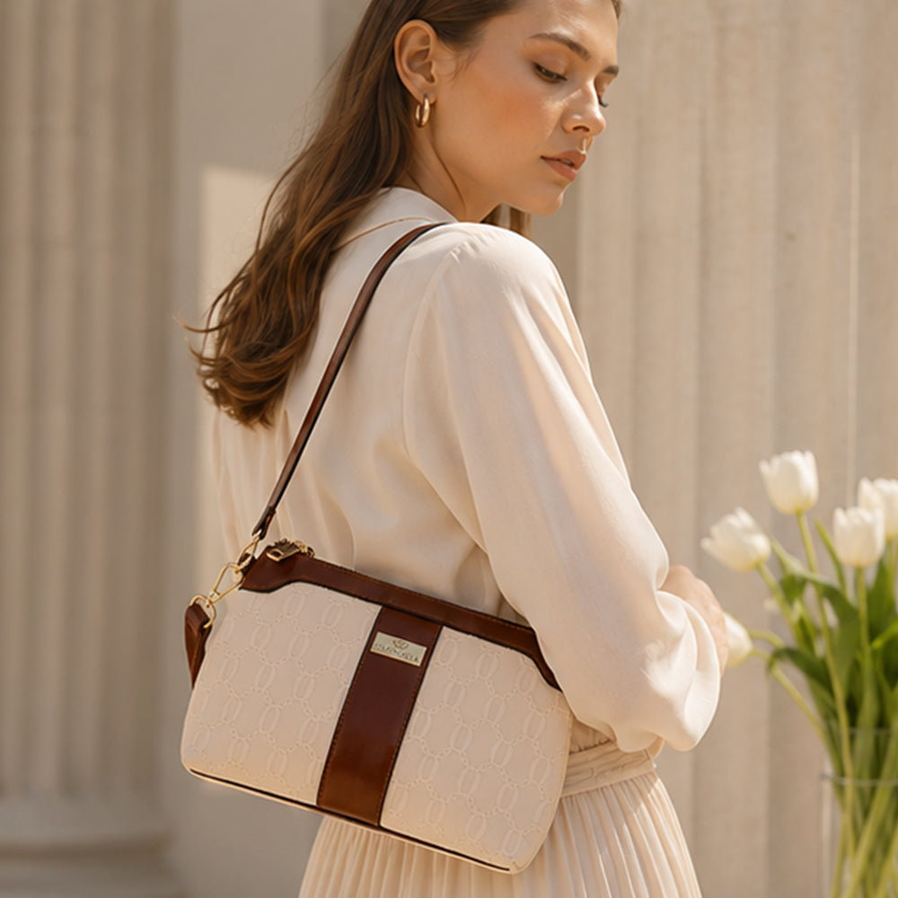Colección Primavera 2026 de Emporia - "Toffee Lux", juego de 4 bolsos; piel sintética, marrón crema.