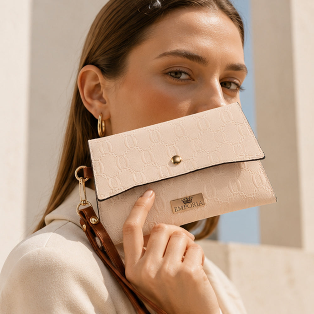 Colección Primavera 2026 de Emporia - "Toffee Lux", juego de 4 bolsos; piel sintética, marrón crema. 9 