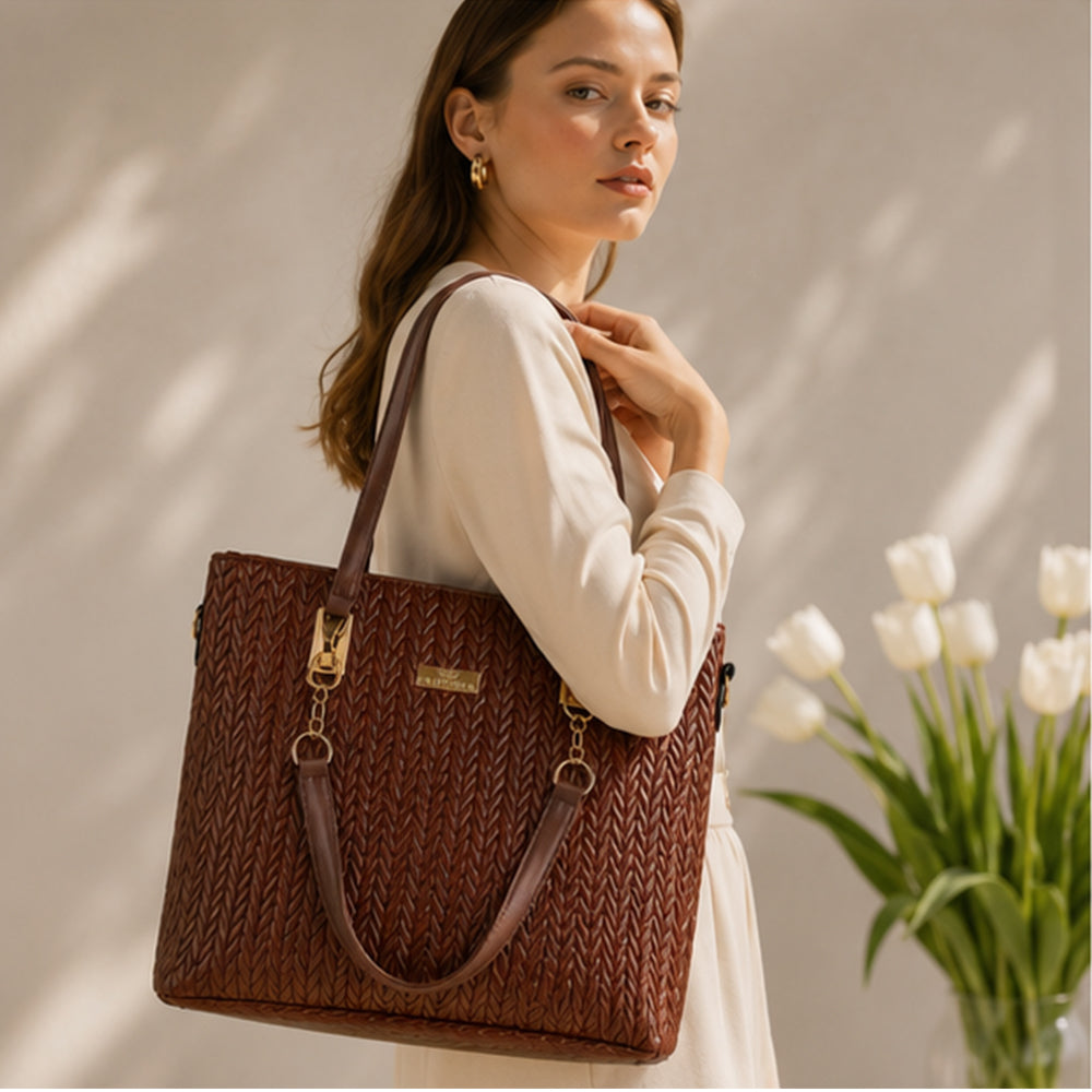 Colección Primavera 2026 de Emporia - "Choco Lux", juego de 6 bolsos; piel sintética, marrón. 6 