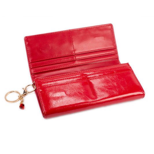 Cartera de privacidad con clave secreta de acceso para mujer. Color: negro y rojo