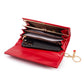 Cartera de privacidad con clave secreta de acceso para mujer. Color: negro y rojo