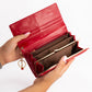 Cartera de privacidad con clave secreta de acceso para mujer. Color: negro y rojo