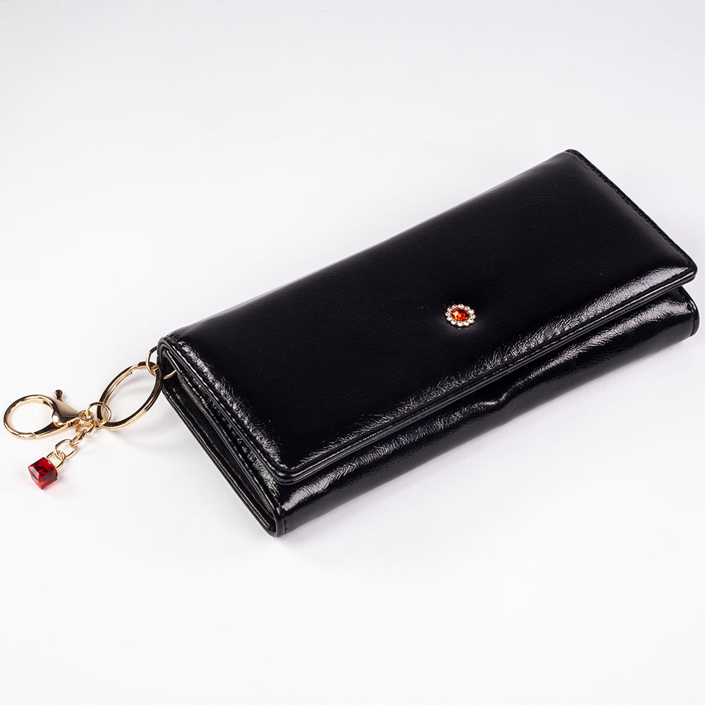 Cartera de privacidad con clave secreta de acceso para mujer. Color: negro y rojo