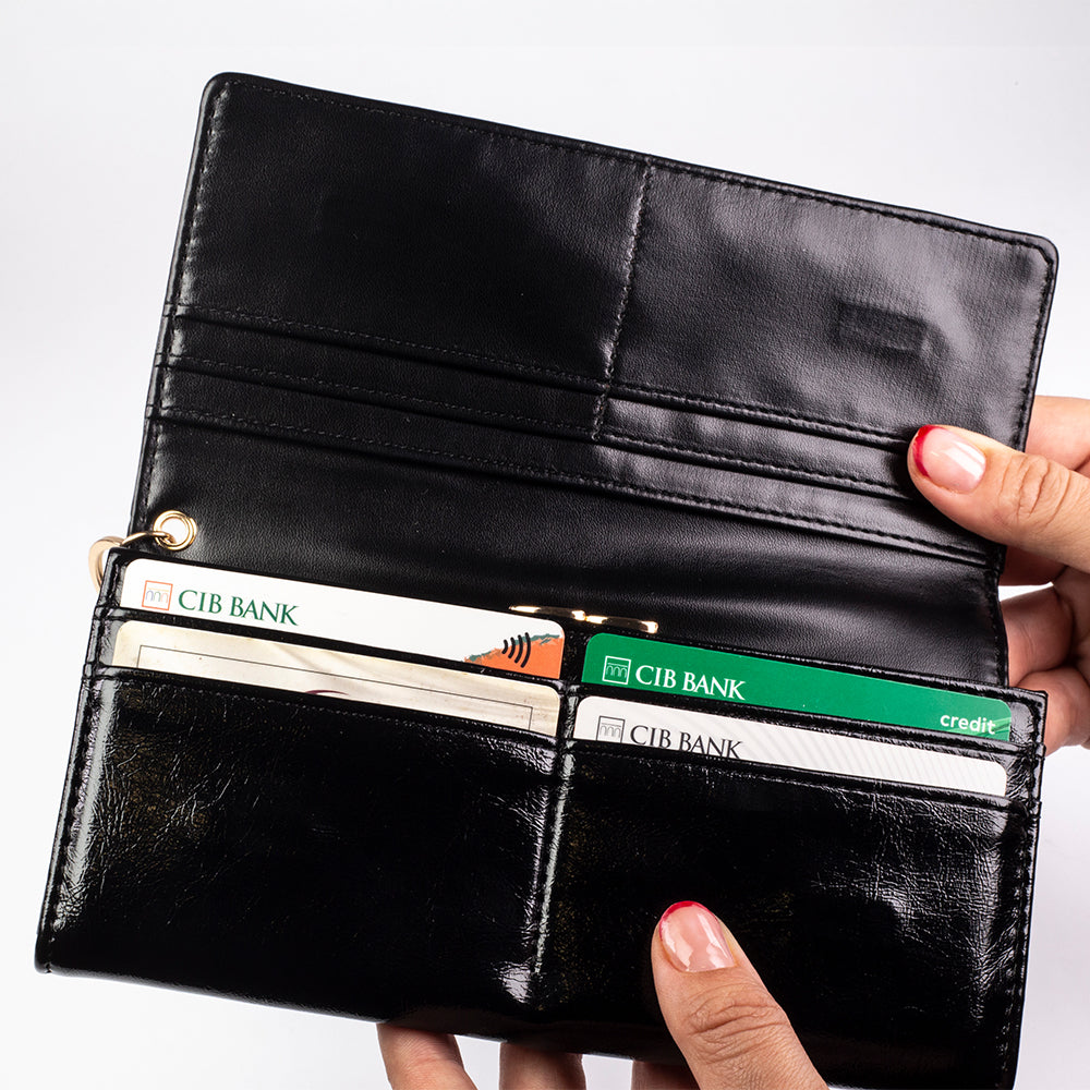 Cartera de privacidad con clave secreta de acceso para mujer. Color: negro y rojo 18 