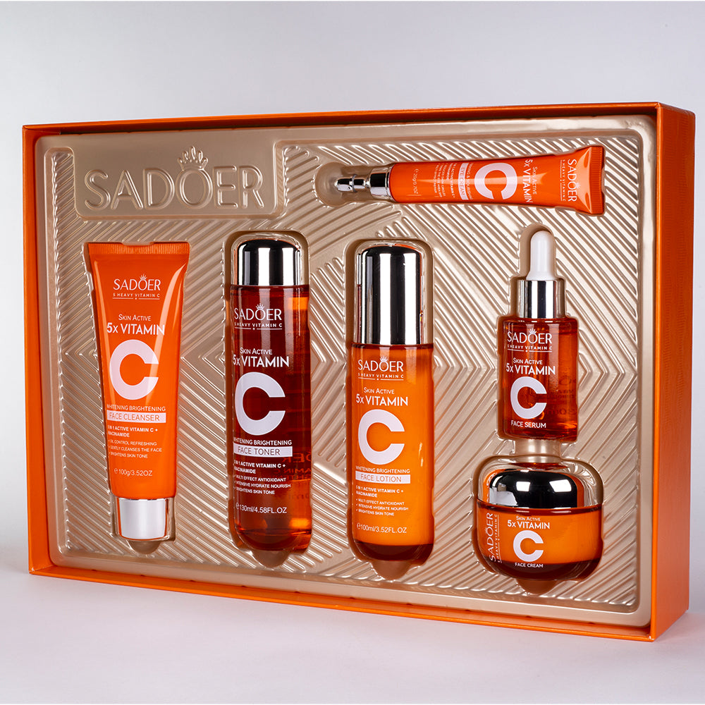 Set de regalo SADOER 5x Vitamina C para unificar el tono de la piel e hidratar el rostro – 6 piezas 10 
