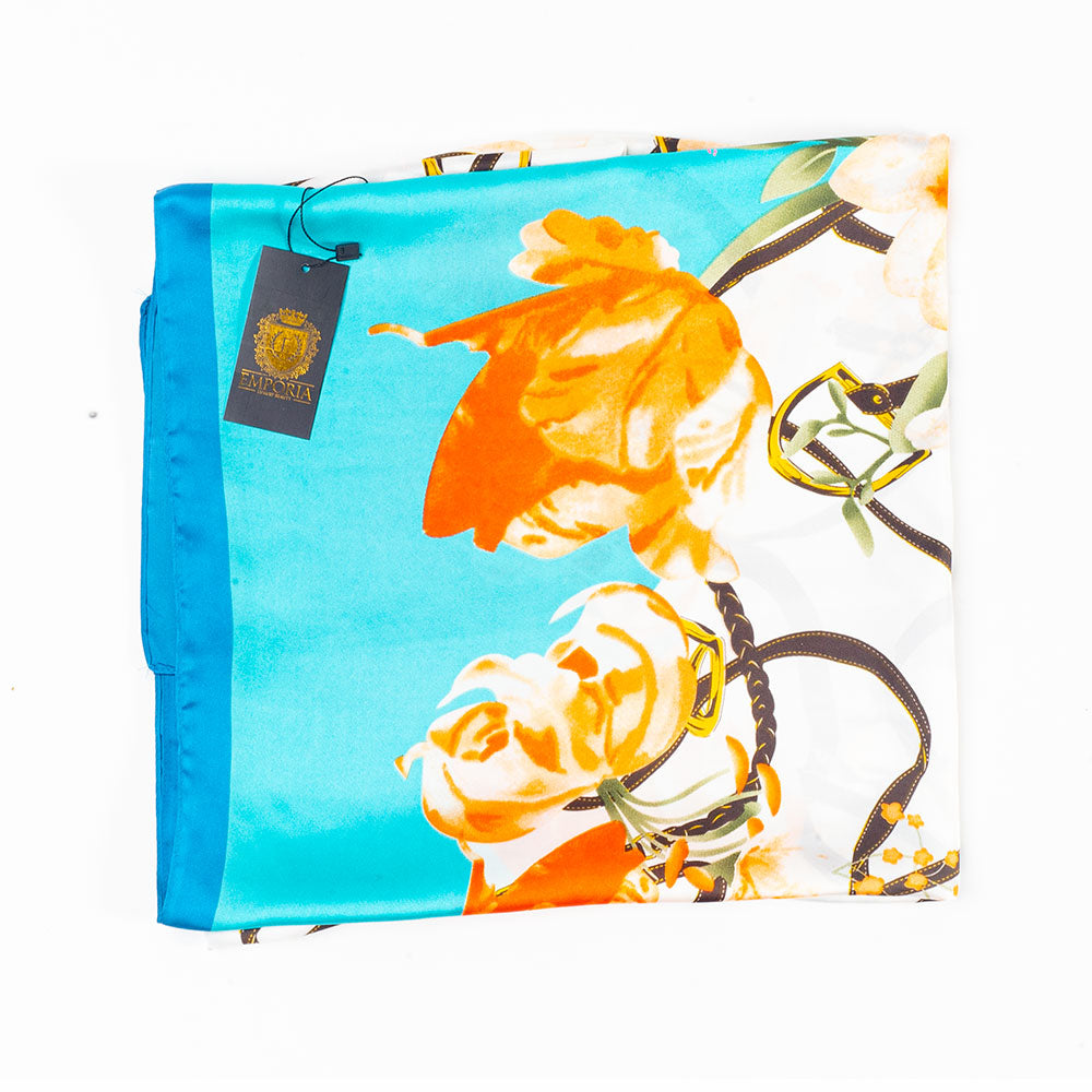 Bufanda abrazo floral, 85 x 180 cms, azul claro, 100% seda vegana 3 