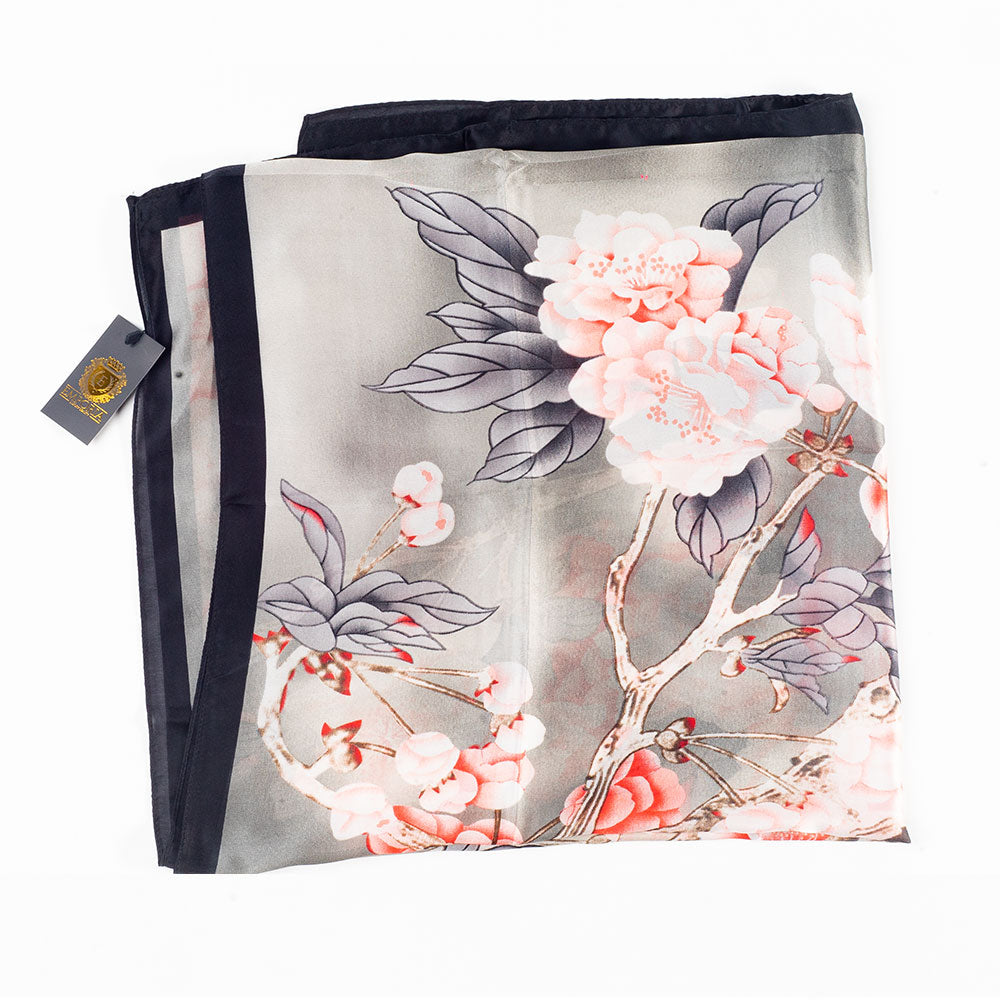 Bufanda velo floreciente, 85 x 180 cms, gris, 100% seda vegana