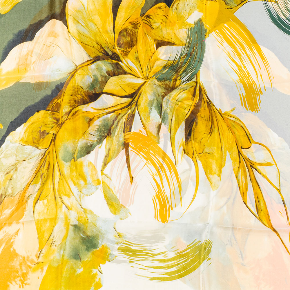 Bufanda impresión lilas , 85 x 180 cms, verde, 100% seda vegana 5 