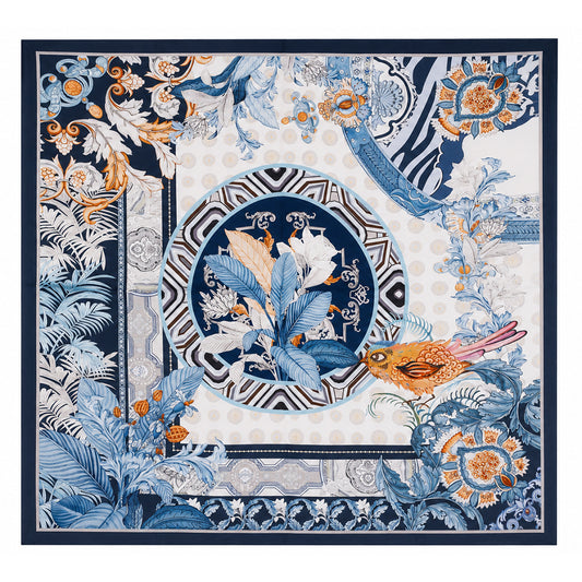 Pañuelo de seda «Azure Paradise», azul, 90 x 90 cm
