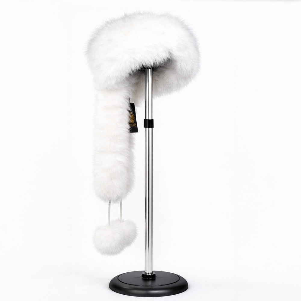 Gorro de invierno de piel sintética blanco con bufanda – talla única