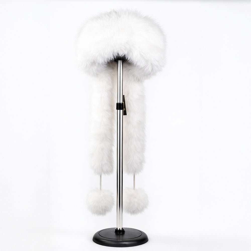 Gorro de invierno de piel sintética blanco con bufanda – talla única 4 
