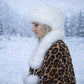 Gorro de invierno de piel sintética blanco con bufanda – talla única