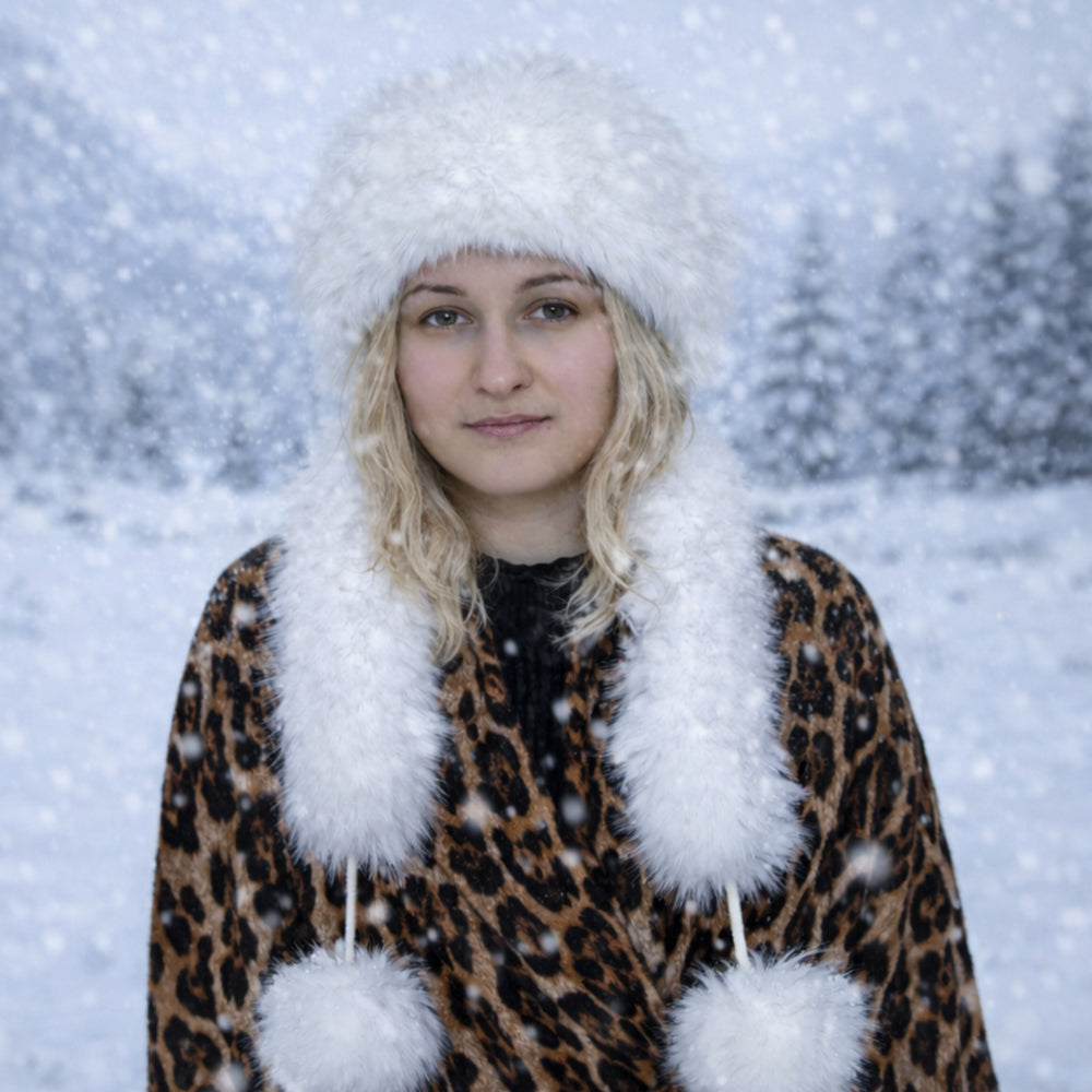 Gorro de invierno de piel sintética blanco con bufanda – talla única 1 