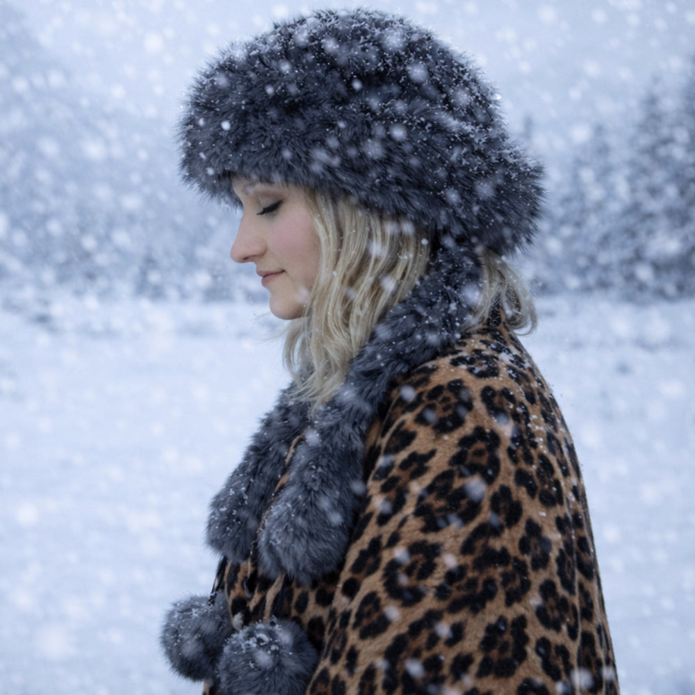 Gorro de invierno de piel sintética plateado con bufanda – talla única 5 