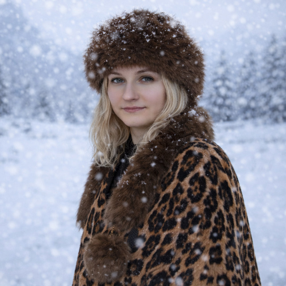 Gorro de invierno de piel sintética marrón con bufanda – talla única 4 