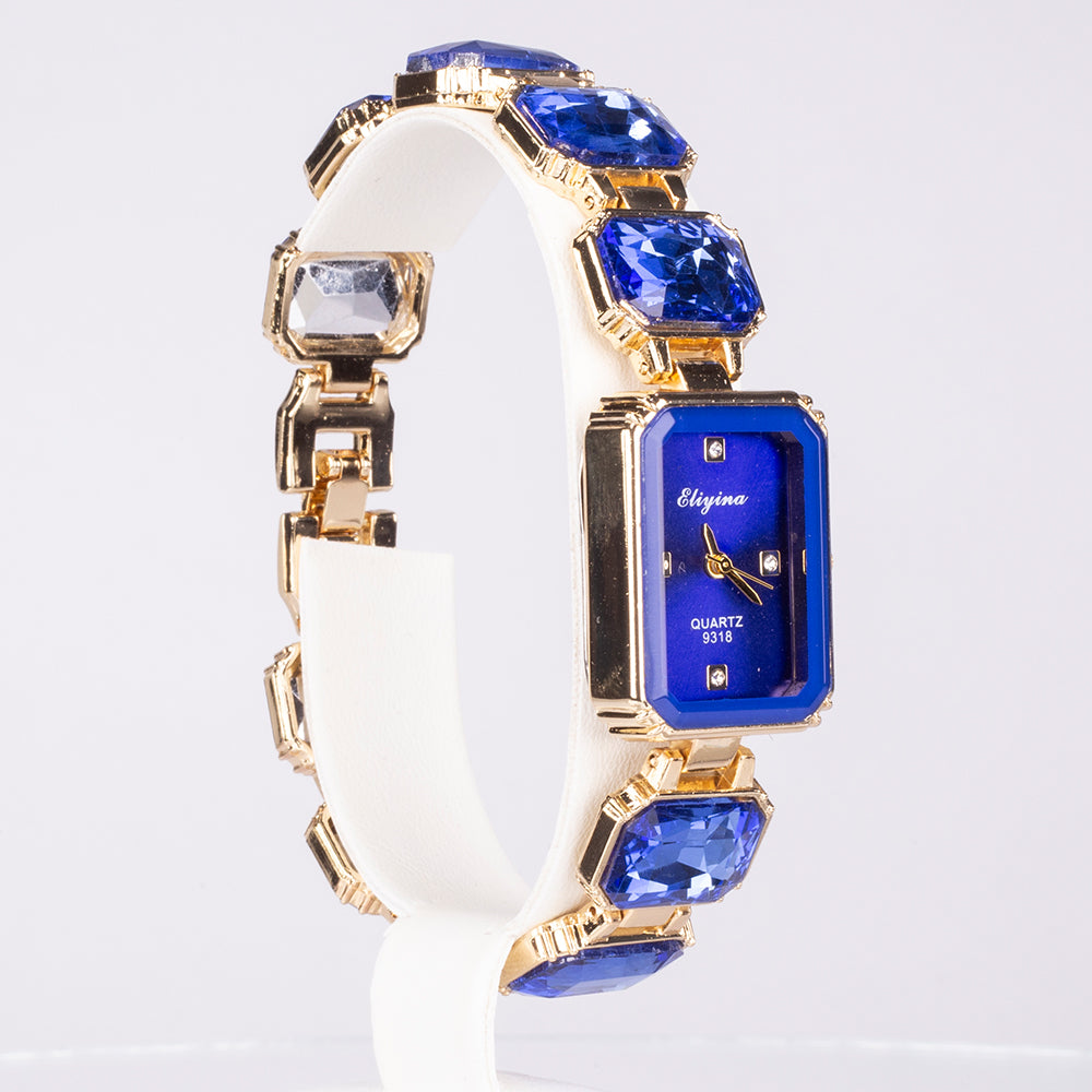 Reloj de Aleación Bañado en Oro con Cristal Emporia® Azul 1 