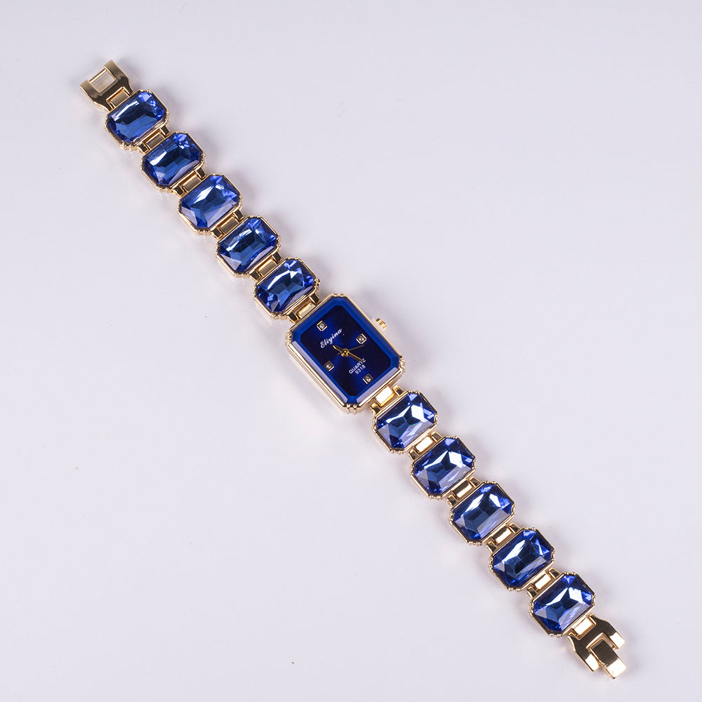 Reloj de Aleación Bañado en Oro con Cristal Emporia® Azul