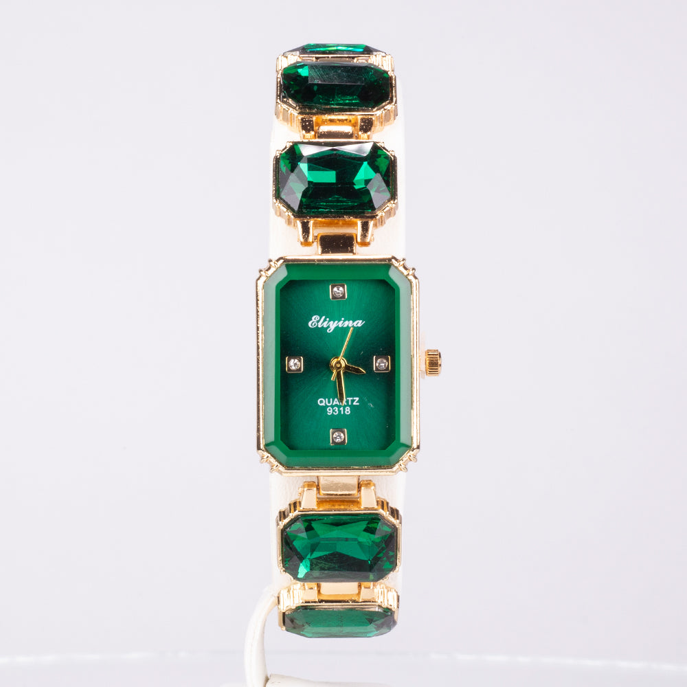 Reloj de Aleación Bañado en Oro con Cristal Emporia® Verde 4 