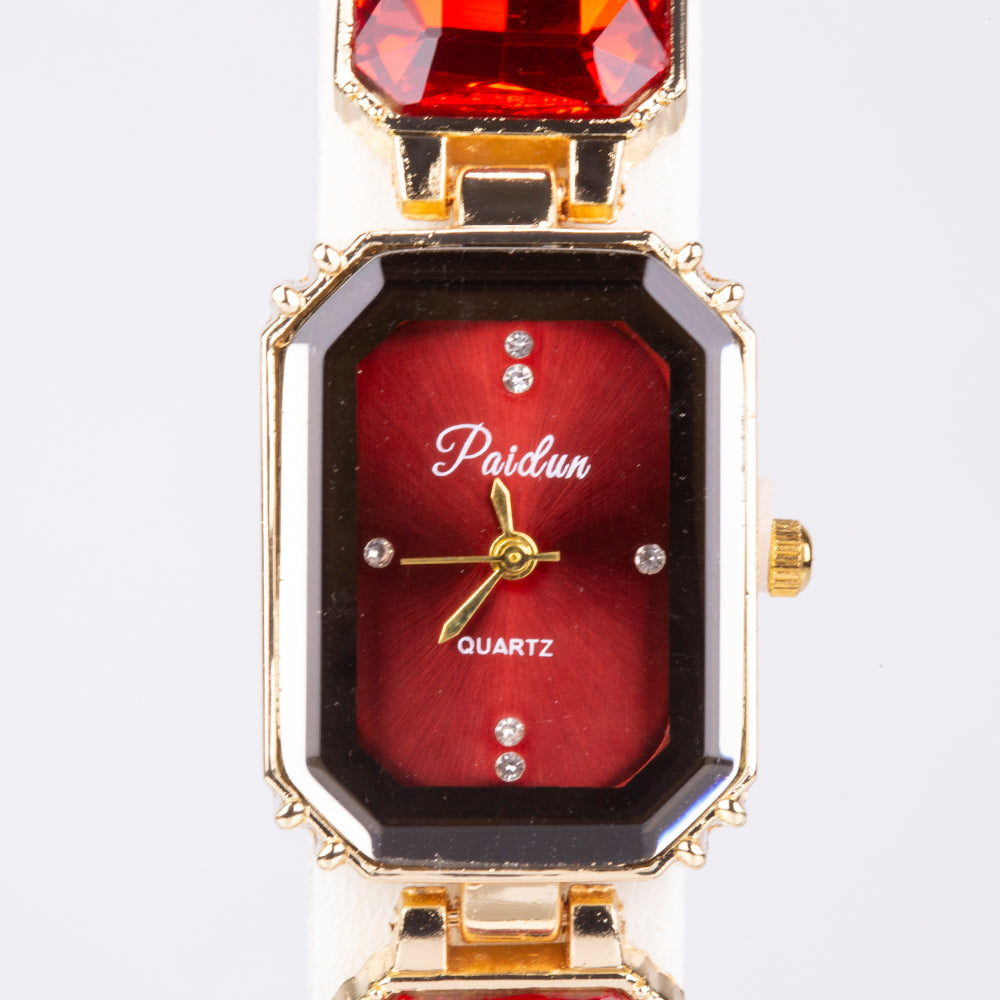 Reloj de Aleación Bañado en Oro con Cristal Emporia® Rojo