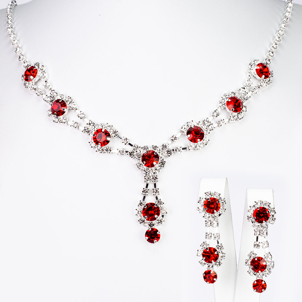Conjunto de Aleación Bañado en Oro con Cristal Emporia® Rojo y Cristal Emporia® Blanco ( Collar +Pendientes ) 2 