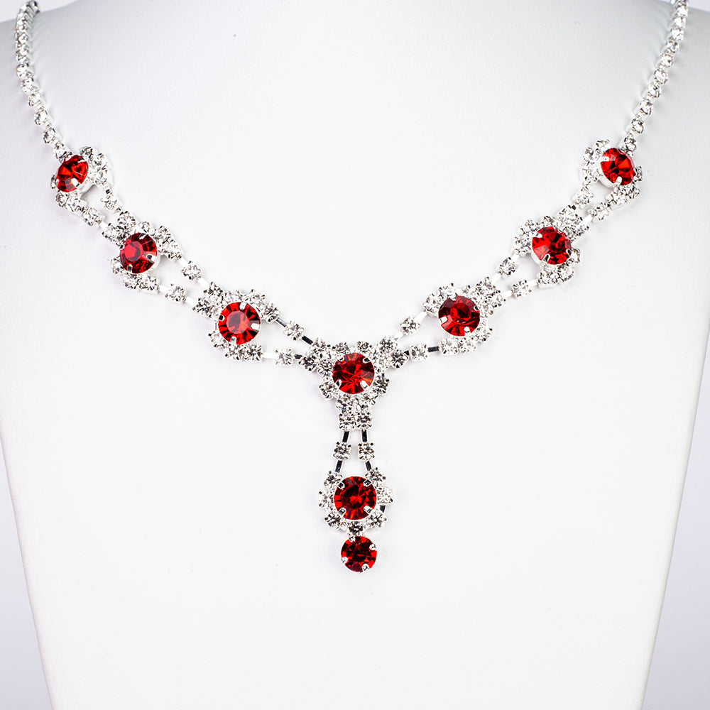 Conjunto de Aleación Bañado en Oro con Cristal Emporia® Rojo y Cristal Emporia® Blanco ( Collar +Pendientes ) 4 