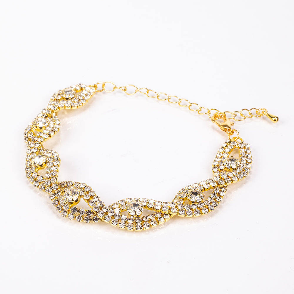 Bolso de Aleación Bañado en Oro con Cristal Emporia® Blanco ( Collar +Pendientes +Pulsera +Anillo )