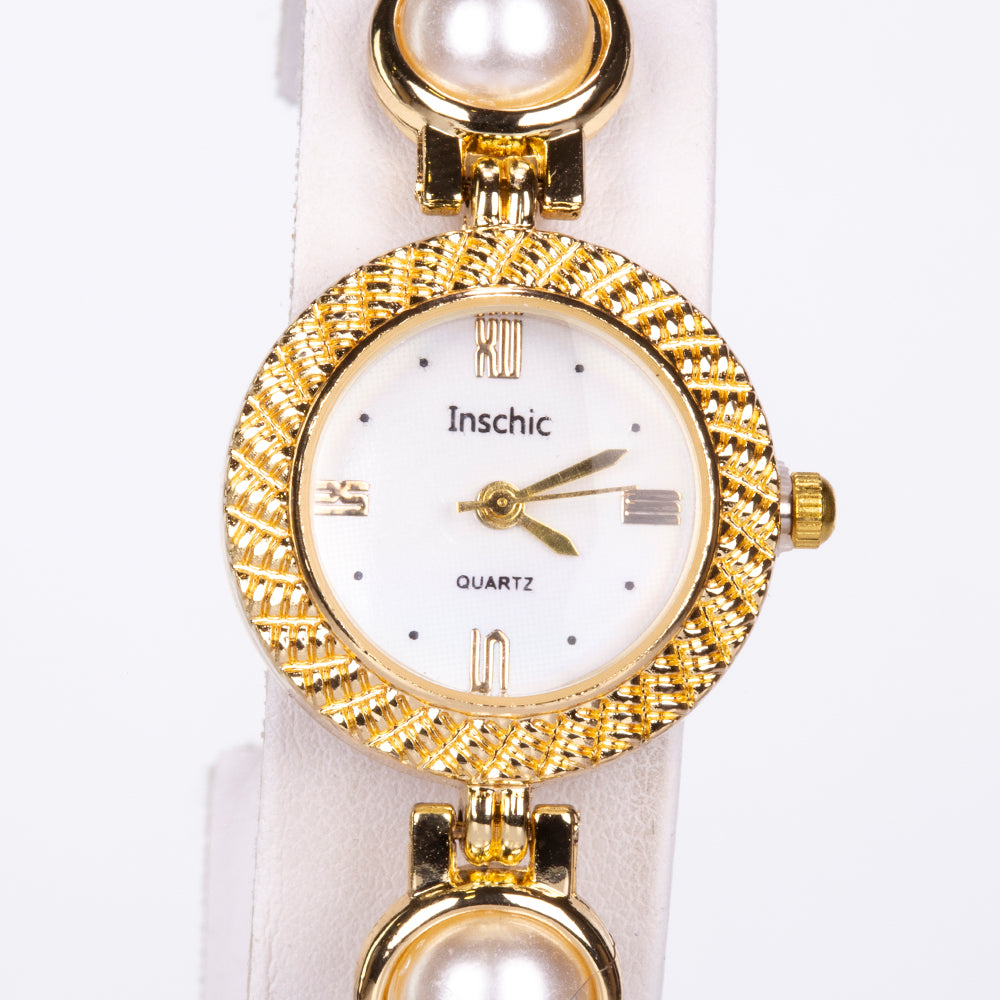 Reloj de Aleación Bañado en Oro con Cristal Emporia® Blanco ( Collar +Pendientes +Pulsera )
