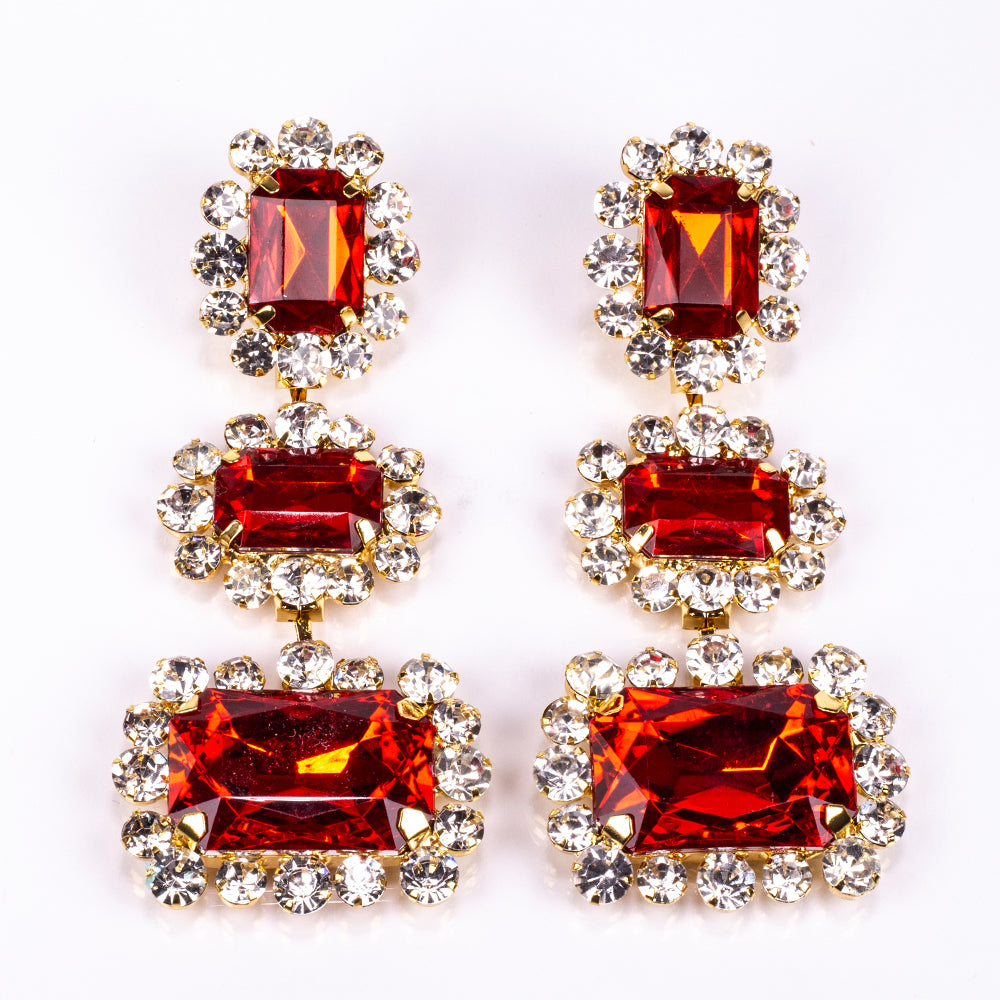 Conjunto de Aleación Bañado en Oro con Cristal Emporia® Rojo y Cristal Emporia® Blanco ( Collar +Pendientes ) 2 