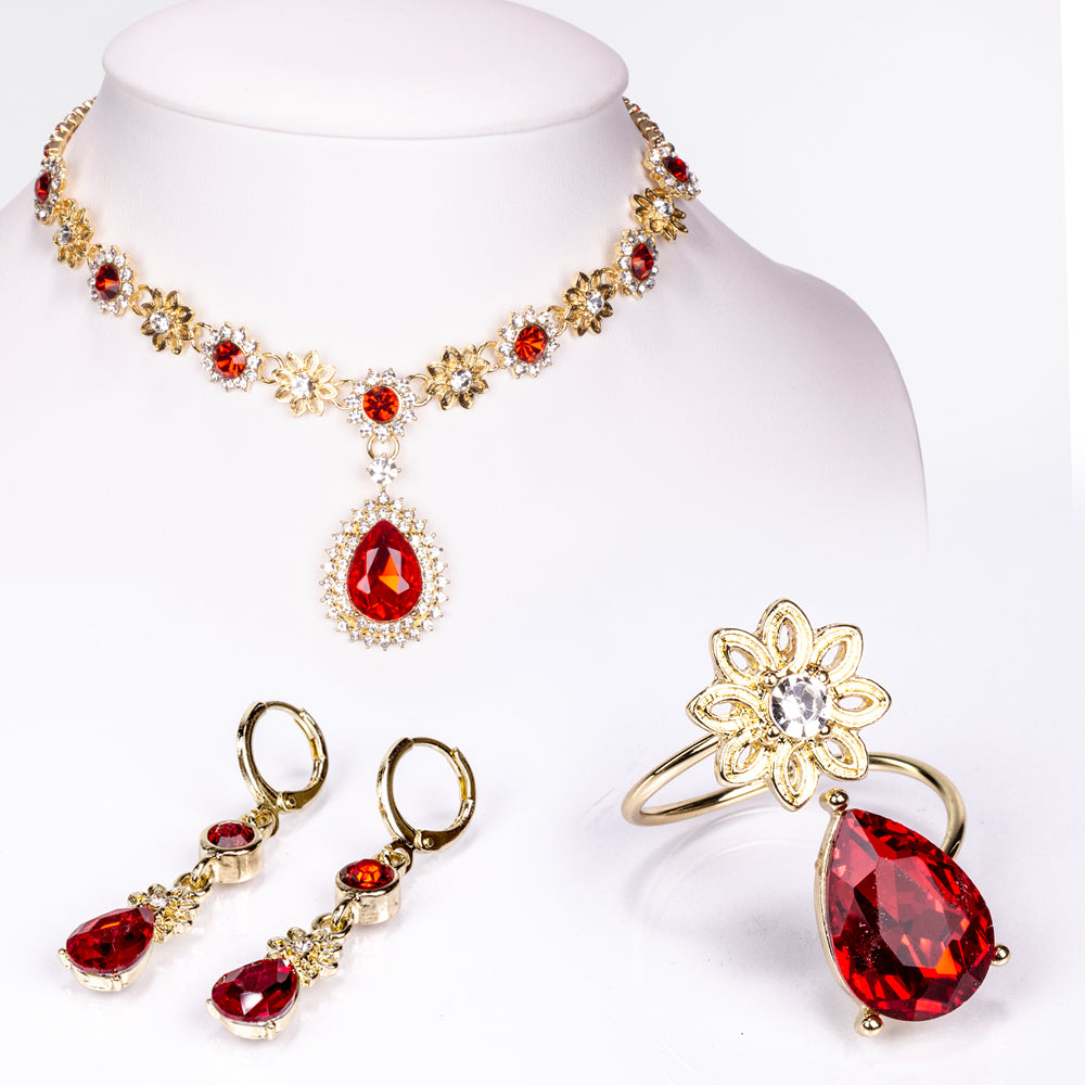 Conjunto de Aleación Bañado en Oro con Cristal Emporia® Rojo y Cristal Emporia® Blanco ( Collar +Pendientes ) 1 