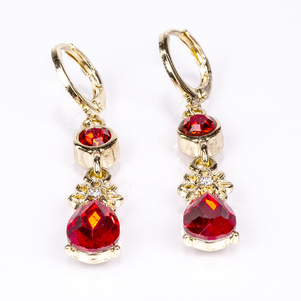 Conjunto de Aleación Bañado en Oro con Cristal Emporia® Rojo y Cristal Emporia® Blanco ( Collar +Pendientes ) 5 