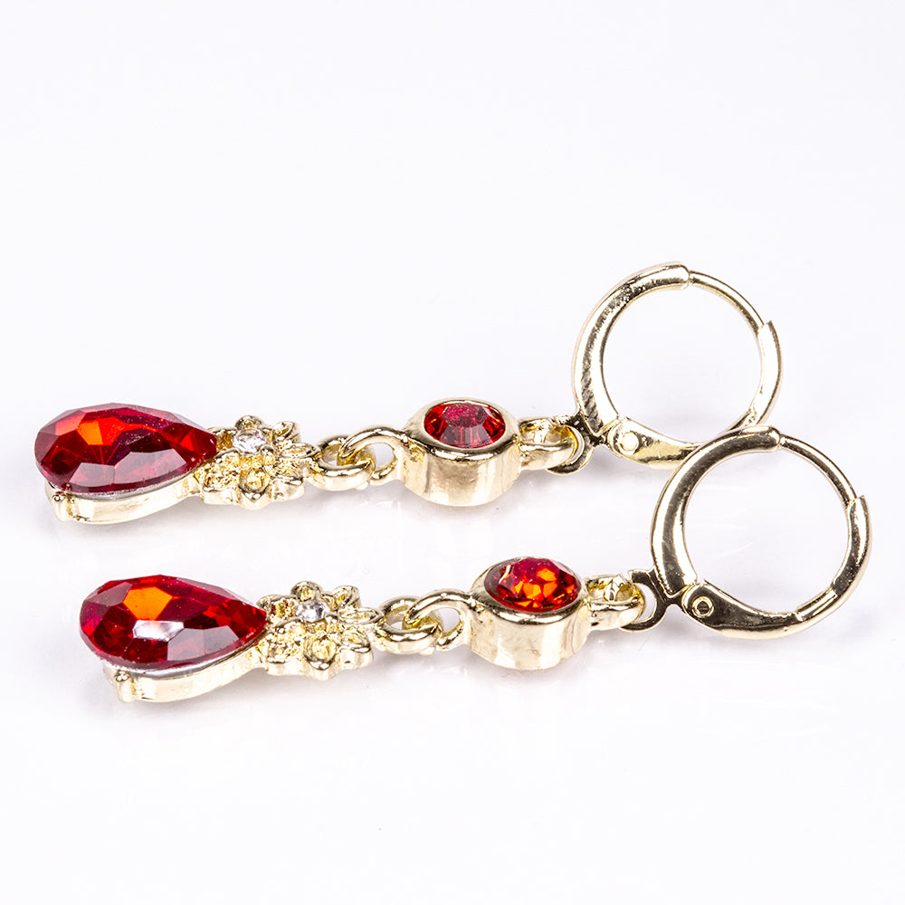 Conjunto de Aleación Bañado en Oro con Cristal Emporia® Rojo y Cristal Emporia® Blanco ( Collar +Pendientes ) 6 