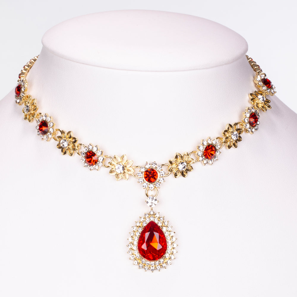Conjunto de Aleación Bañado en Oro con Cristal Emporia® Rojo y Cristal Emporia® Blanco ( Collar +Pendientes ) 8 