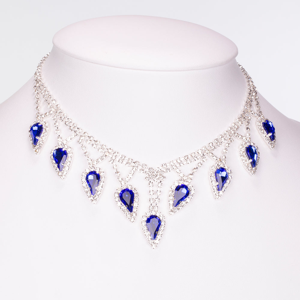 Conjunto de Aleación Bañado en Oro con Cristal Emporia® Azul y Cristal Emporia® Blanco ( Collar +Pendientes )