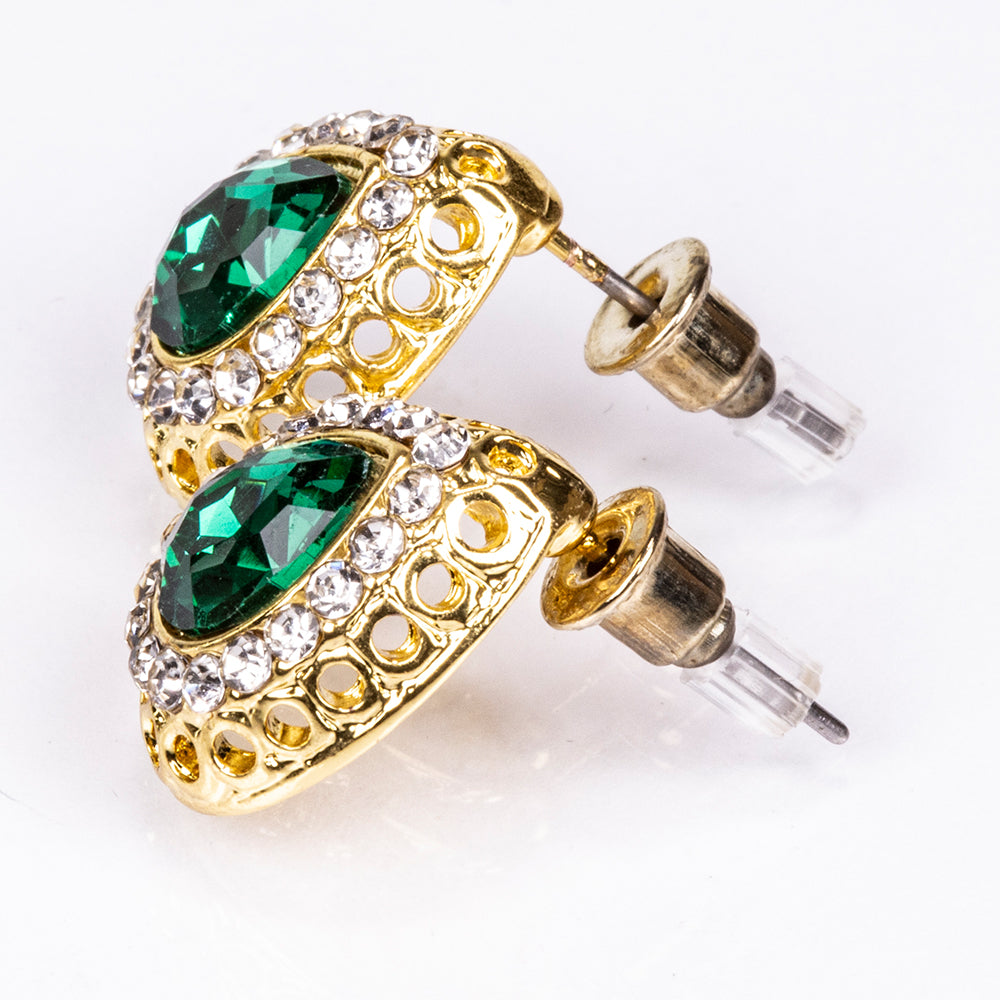 Conjunto de Aleación Bañado en Oro con Cristal Emporia® Verde y Cristal Emporia® Blanco ( Collar +Pendientes +Pulsera +Anillo +Colgante )
