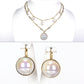 Conjunto de Aleación Bañado en Oro con Perla de cristal ( Collar +Pendientes )