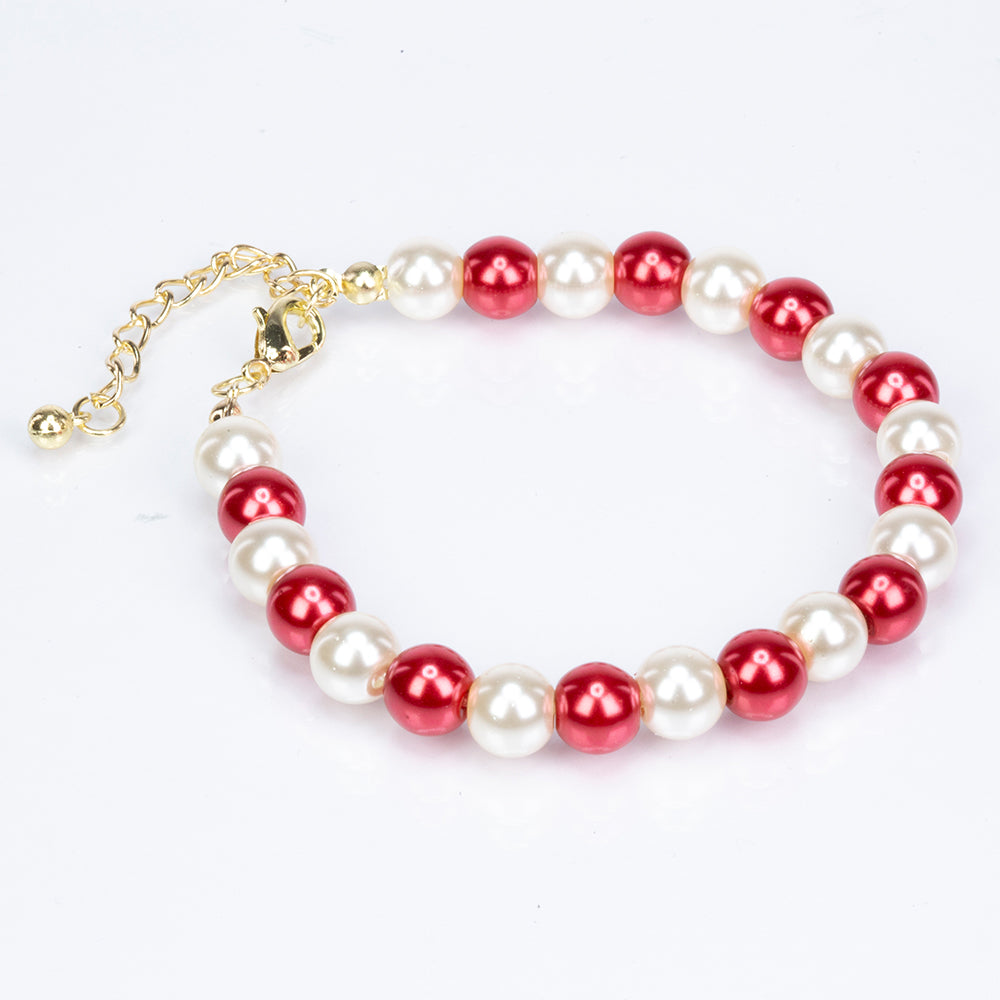 Conjunto de Aleación Bañado en Oro con Perla de cristal y Cristal Emporia® Rojo ( Collar +Pendientes +Pulsera ) 10 