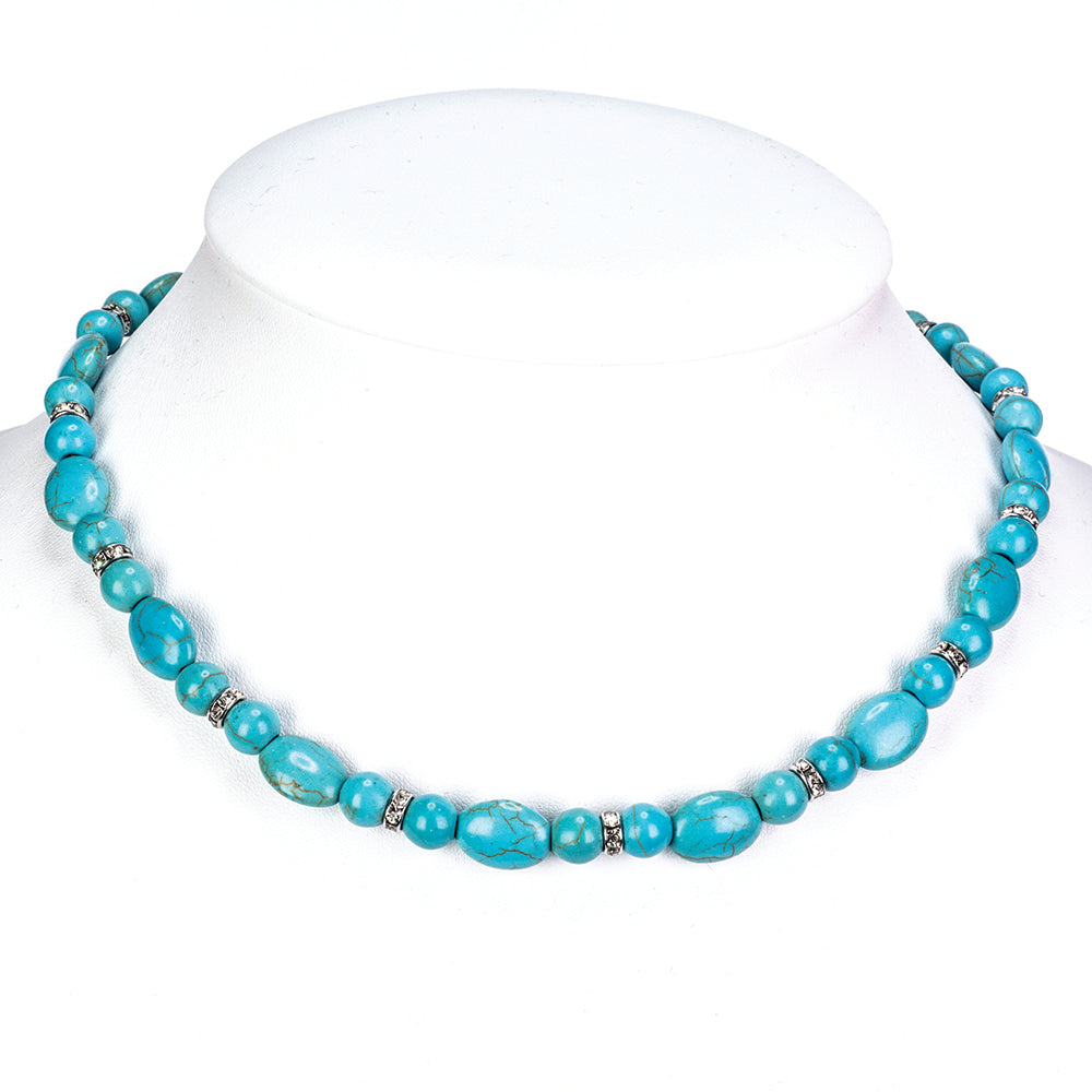 Conjunto de Aleación Bañado en Oro con Turquesa ( Collar +Pendientes +Pulsera )