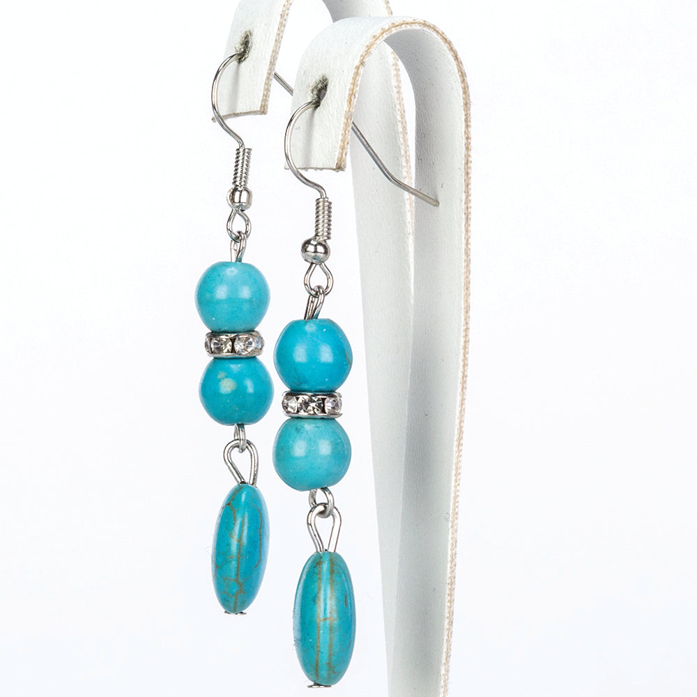 Conjunto de Aleación Bañado en Oro con Turquesa ( Collar +Pendientes +Pulsera )