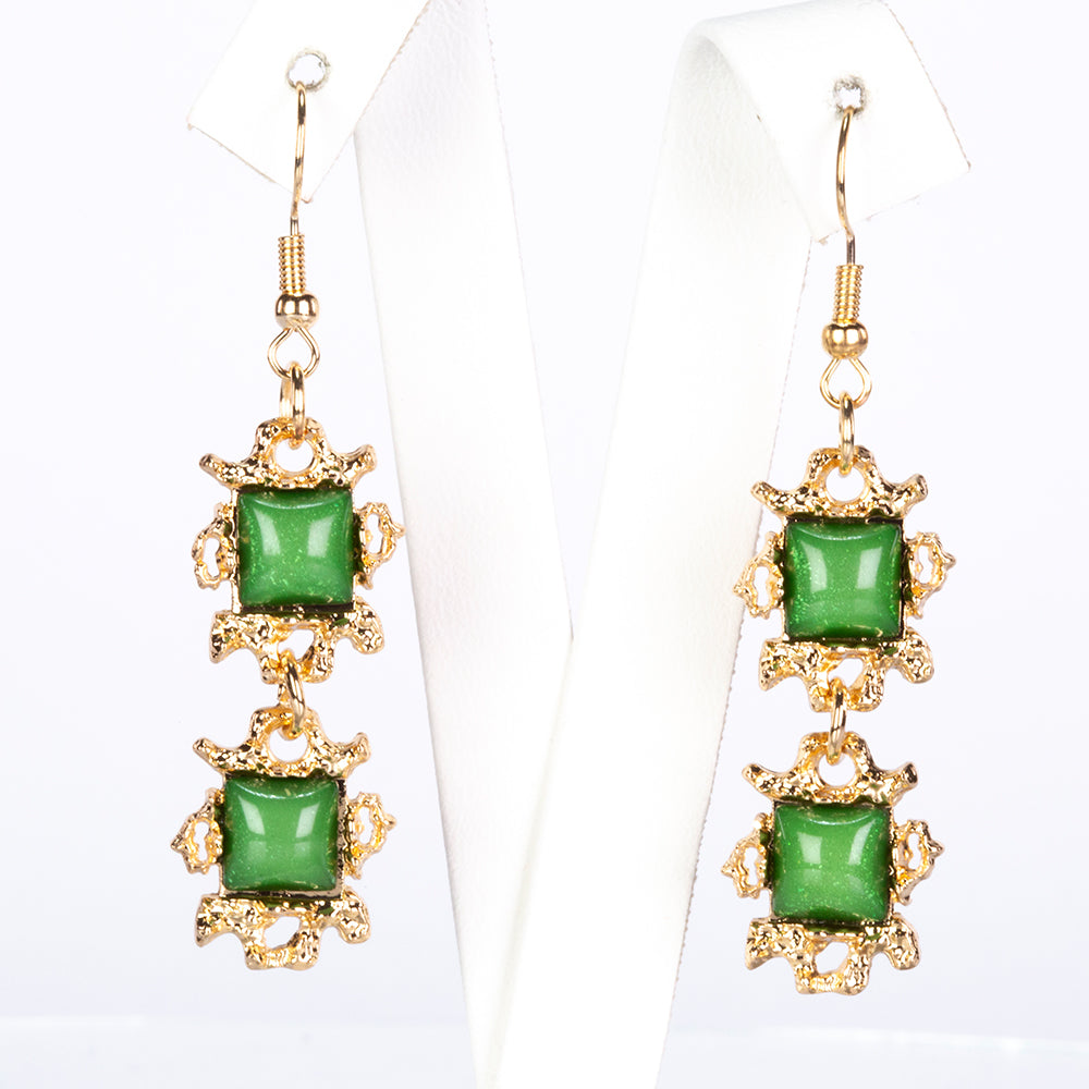 Conjunto de Aleación Bañado en Oro con Cristal Emporia® Verde y Cristal Emporia® Blanco ( Collar +Pendientes +Pulsera ) 2 