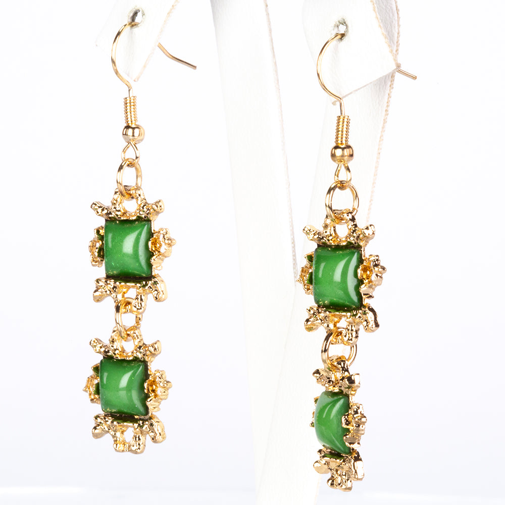 Conjunto de Aleación Bañado en Oro con Cristal Emporia® Verde y Cristal Emporia® Blanco ( Collar +Pendientes +Pulsera ) 3 